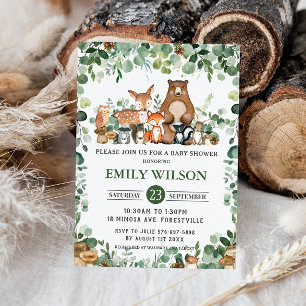 Convites Chá de fraldas de Animais da Floresta Chic Greener