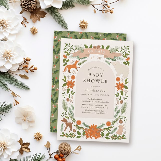 Convites Chá de fraldas De Animais Da Floresta De Inverno (Criador carregado)