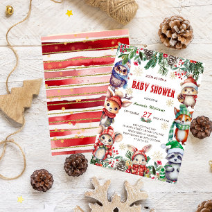 Convites Chá de fraldas de Animais da Floresta de inverno