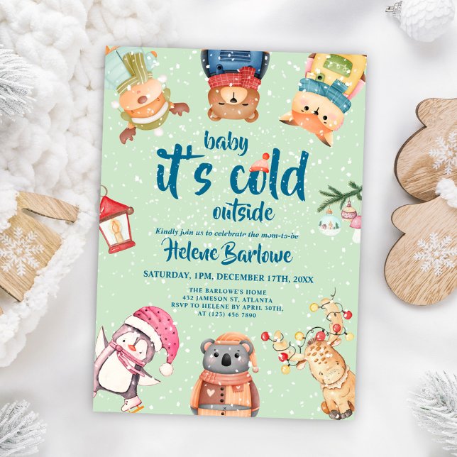 Convites Chá de fraldas De Animais Da Floresta De Inverno C (Cute Elegant Winter Woodland Animals Baby Shower Invitation)