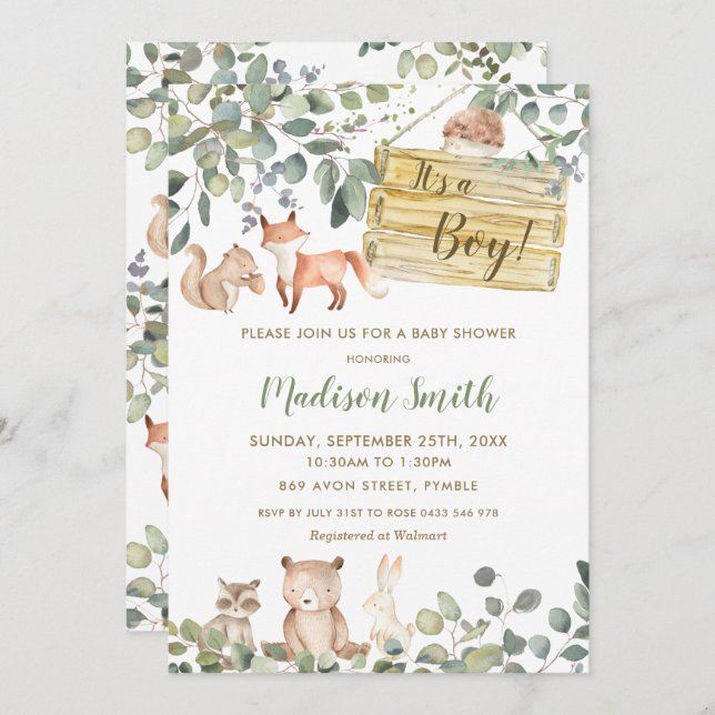 Convites Chá de fraldas De Animais Da Floresta Do Cerrado (Frente/Verso)