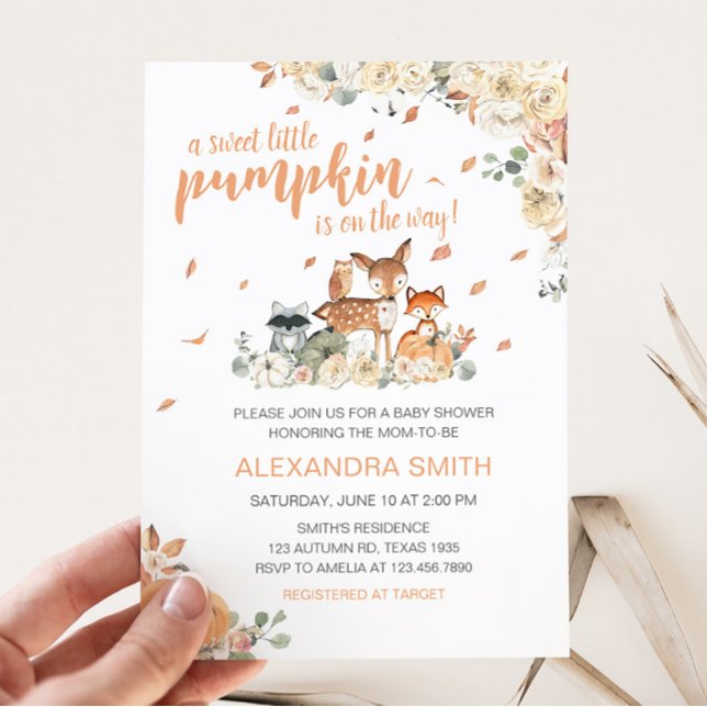 Convites Chá de fraldas De Animais Da Floresta Em Queda (Floral Woodland Baby Shower Invitation)