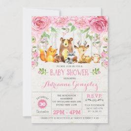 Convites Chá de fraldas de Animais da Floresta Floral Rosa