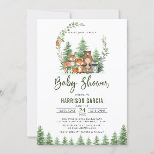 Convites Chá de fraldas de animais da floresta verde