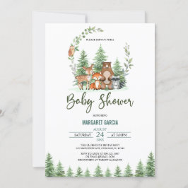 Convites Chá de fraldas de animais da floresta verde