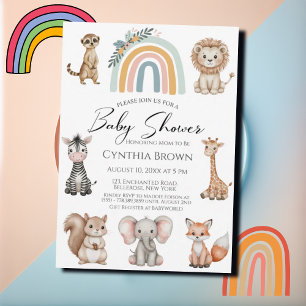 Convites Chá de fraldas de Animais da Selva do Boho Woodlan