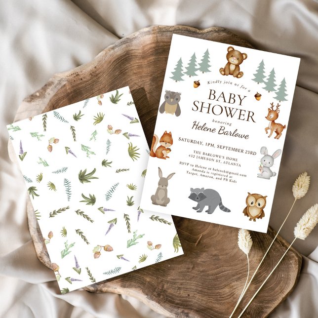 Convites Chá de fraldas de animais de capoeira (Cute Woodland Animals Baby Shower Invitation)