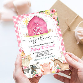 Convites Chá de fraldas De Animais De Criação Rosa