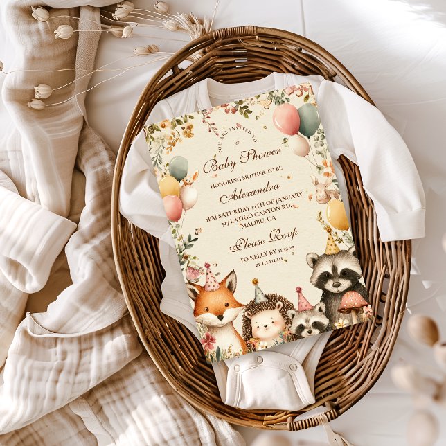 Convites Chá de fraldas de Animais do Partido Woodland (Criador carregado)