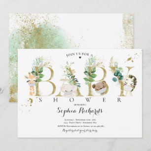 Convites Chá de fraldas De Animais Dourados Safari E De Cer