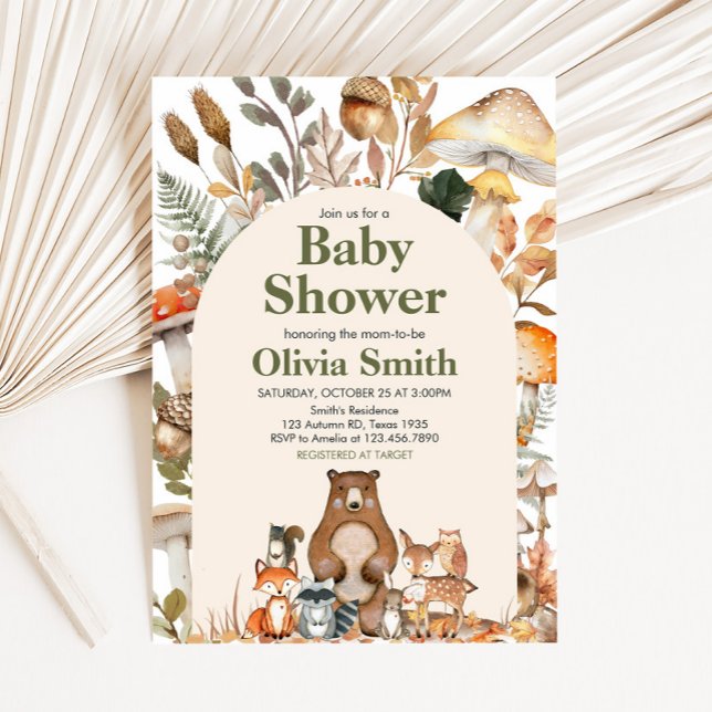 Convites Chá de fraldas de Animais Florestais de Queda (Fall Autumn Forest Animals Baby Shower Invitation)