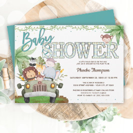 Convites Chá de fraldas de Animais Safari Azul