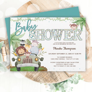 Convites Chá de fraldas de Animais Safari Azul