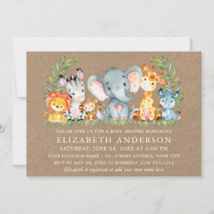 Convites Chá de fraldas De Animais Safari De Aquarela