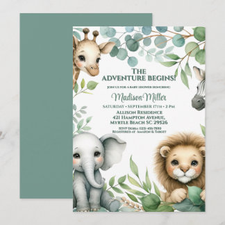 Convites Chá de fraldas De Animais Safari Neutro De Gênero