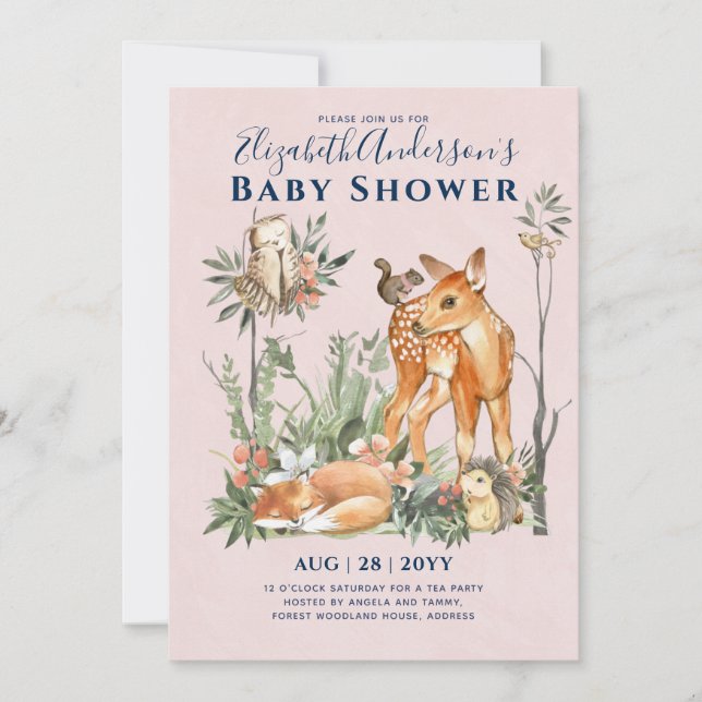 Convites Chá de fraldas de Animais Selvagens da Floresta de (Frente)