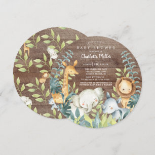 Convites Chá de fraldas de animais selvagens de madeira ru