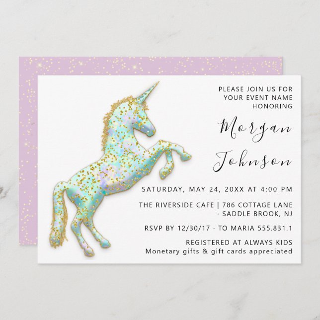 Convites Chá de fraldas de aniversário branco Dourado de Ca (Frente/Verso)