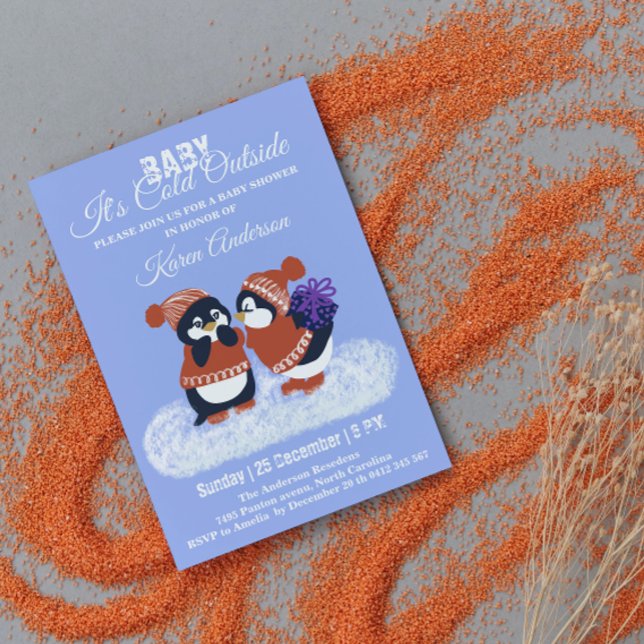 Convites Chá de fraldas de Aniversário da Pinguim-Inverno (Criador carregado)