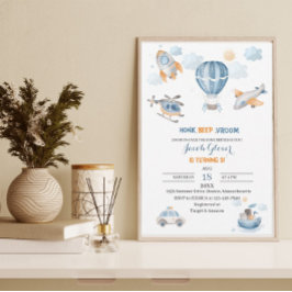 Convites Chá de fraldas de aniversário de Transporção de Aq