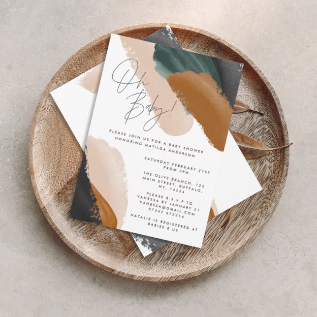 Convites Chá de fraldas de aquarela abstrato verde (Criador carregado)