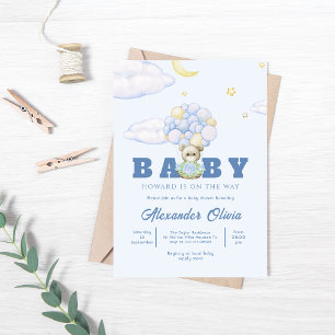 Convites Chá de fraldas de Aquarela Azul Bear Boho