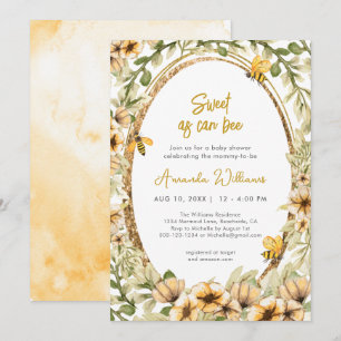 Convites Chá de fraldas De Aquarela Branca De Abelhas Mais 