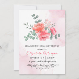 Convites Chá de fraldas de aquarela cor-de-rosa embebida el