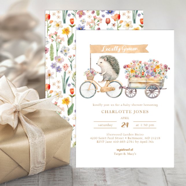Convites Chá de fraldas de Aquarela Cultivado Localmente (Whimsical Baby Shower Invite)