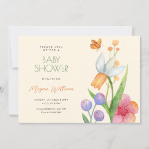 Convites Chá de fraldas de aquarela das flores