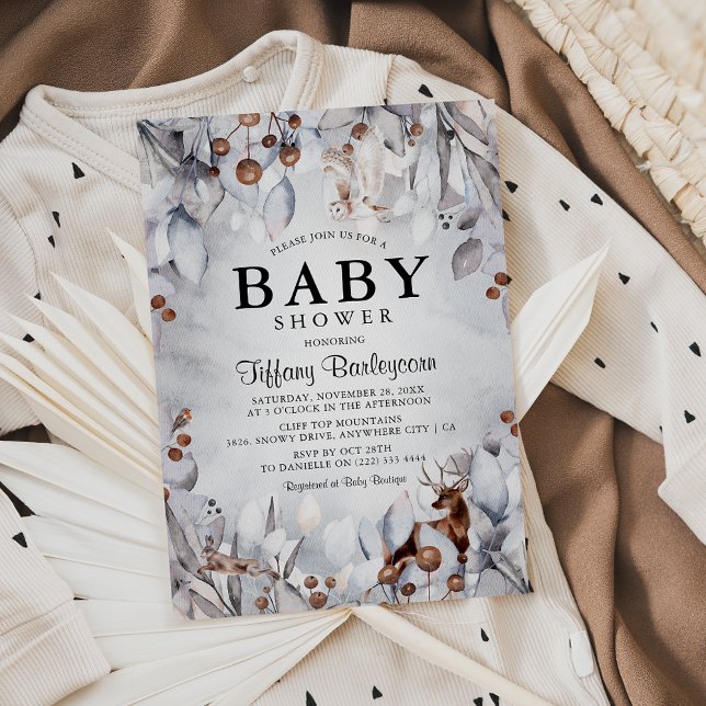 Convites Chá de fraldas de Aquarela de Animais da Floresta  (Criador carregado)