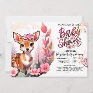 Convites Chá de fraldas De Aquarela De Bebê Rosa