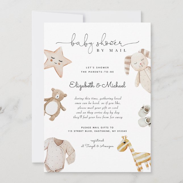 Convites Chá de fraldas De Aquarela De Boho Neutro Por Sexo (Frente)