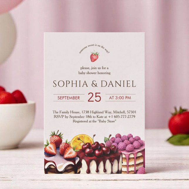 Convites Chá de fraldas de Aquarela de Bolos Doce (Sweet Cakes Watercolor Baby Shower Invitation)