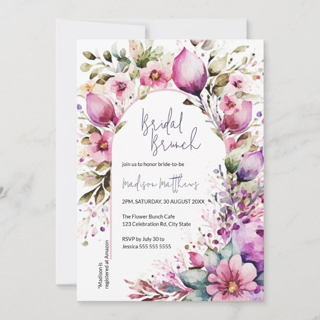 Convites Chá de fraldas de Aquarela de Bridal Floral Brunch (Frente)