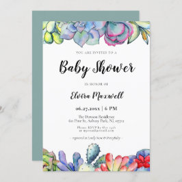 Convites Chá de fraldas de aquarela de cacto sucessivo