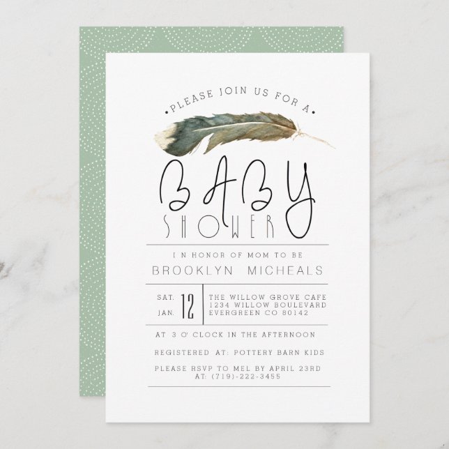 Convites Chá de fraldas de Aquarela de Couather (Frente/Verso)