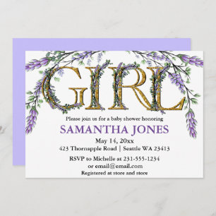 Convites chá de fraldas de aquarela de eucalipto lavanda