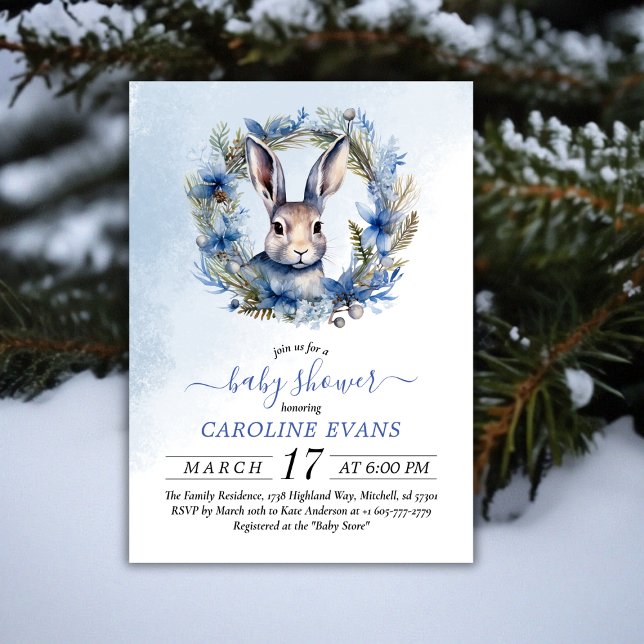 Convites Chá de fraldas de Aquarela de Inverno (Winter Hare Watercolor Baby Shower Invitation)