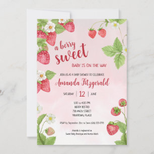 Convites Chá de fraldas de Aquarela de Morango doce