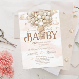 Convites Chá de fraldas de aquarela de ursinho moderno