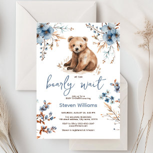Convites Chá de fraldas de aquarela de urso bonito