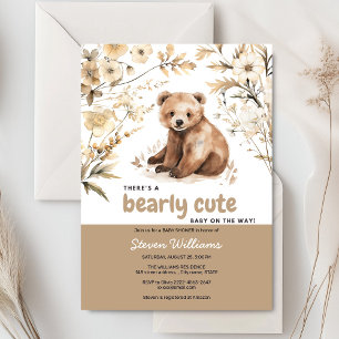 Convites Chá de fraldas de aquarela de urso bonito