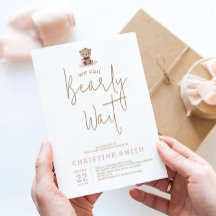 Chá de fraldas de Aquarela de Urso Rosa Minimizado