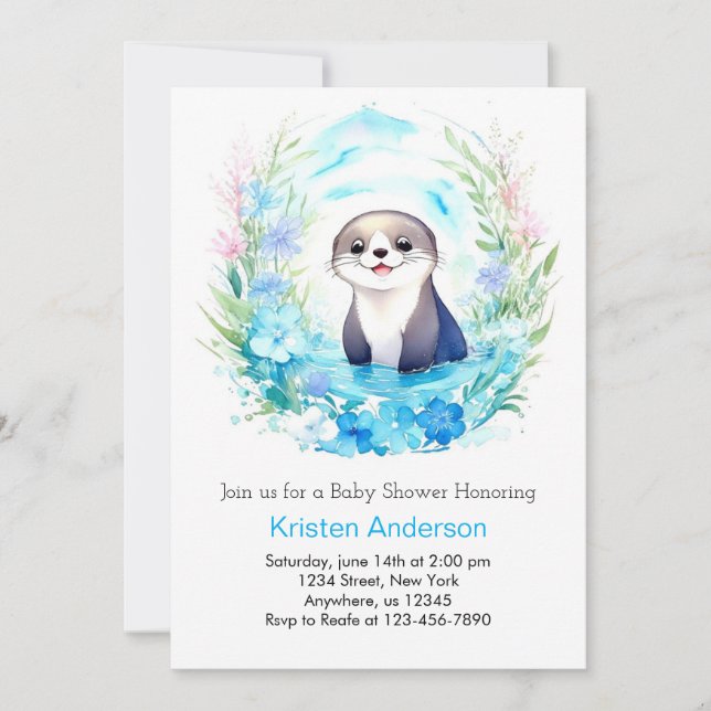 Convites Chá de fraldas de Aquarela Delicioso de Otter (Frente)