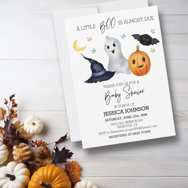 Convites Chá de fraldas de Aquarela do Halloween Little Boo (Criador carregado)