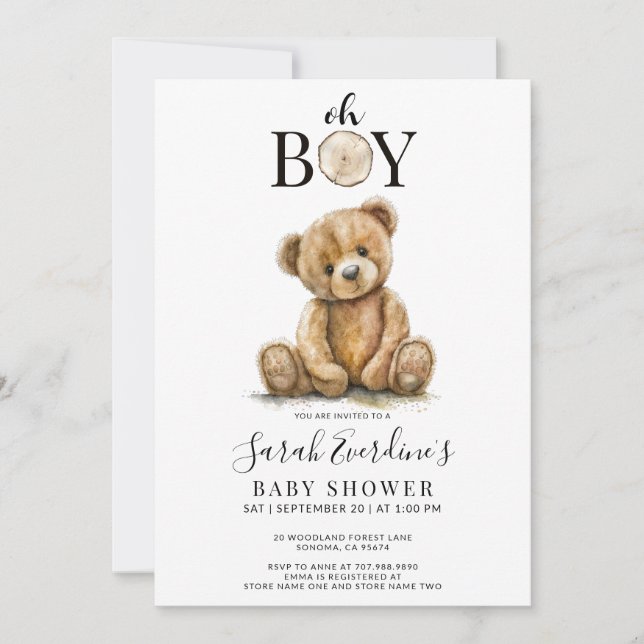 Convites Chá de fraldas de Aquarela do Urso de Teddy (Frente)