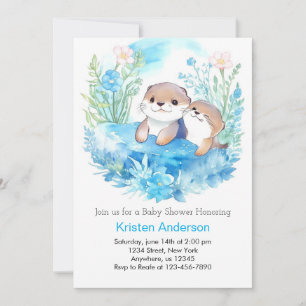 Convites Chá de fraldas de Aquarela Encantada de Otter
