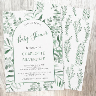 Convites Chá de fraldas de Aquarela Eucalyptus