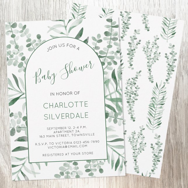 Convites Chá de fraldas de Aquarela Eucalyptus (Eucalyptus greenery watercolor elegant baby shower invitation )
